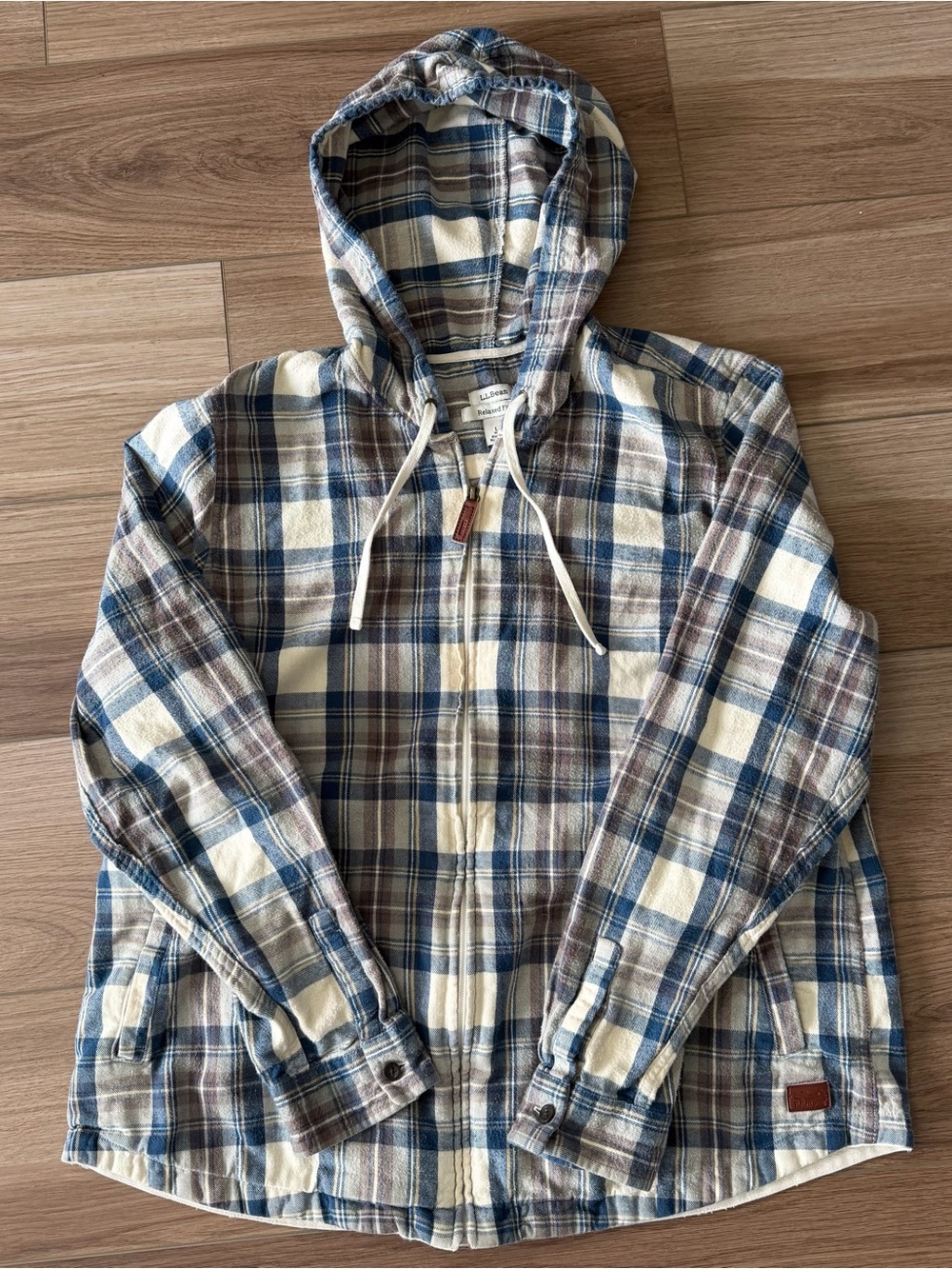 LL Bean Flannel Plaid Zipper Hoodie